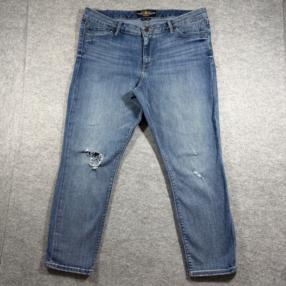 Vintage Lucky Brand Lolita Crop Jeans Womens 16/33 Blue Denim Distressed Knee